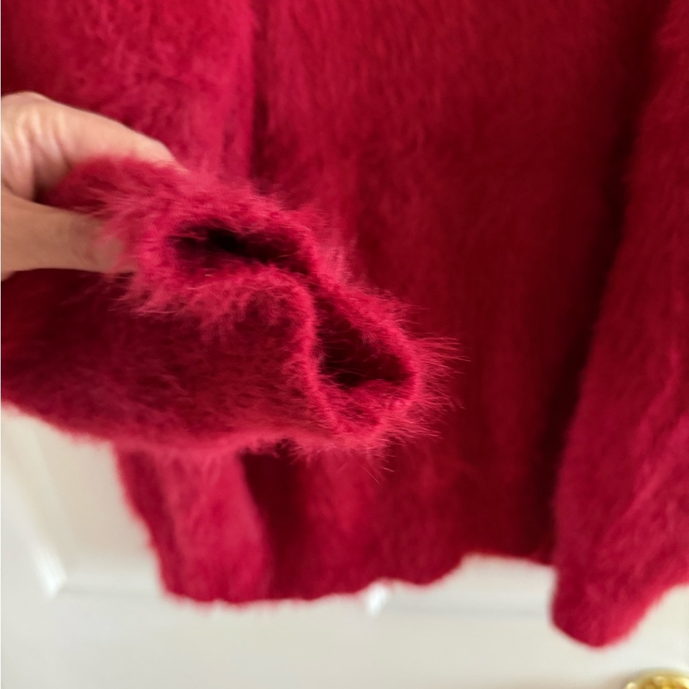 Aelfric Eden Red Fuzzy Crewneck Sweater with Black Cat Motif - Picture 6 of 7